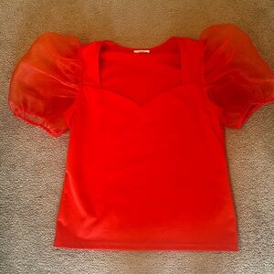 Jodifl red orange blouse with sheer sleeves. Size small, great condition.